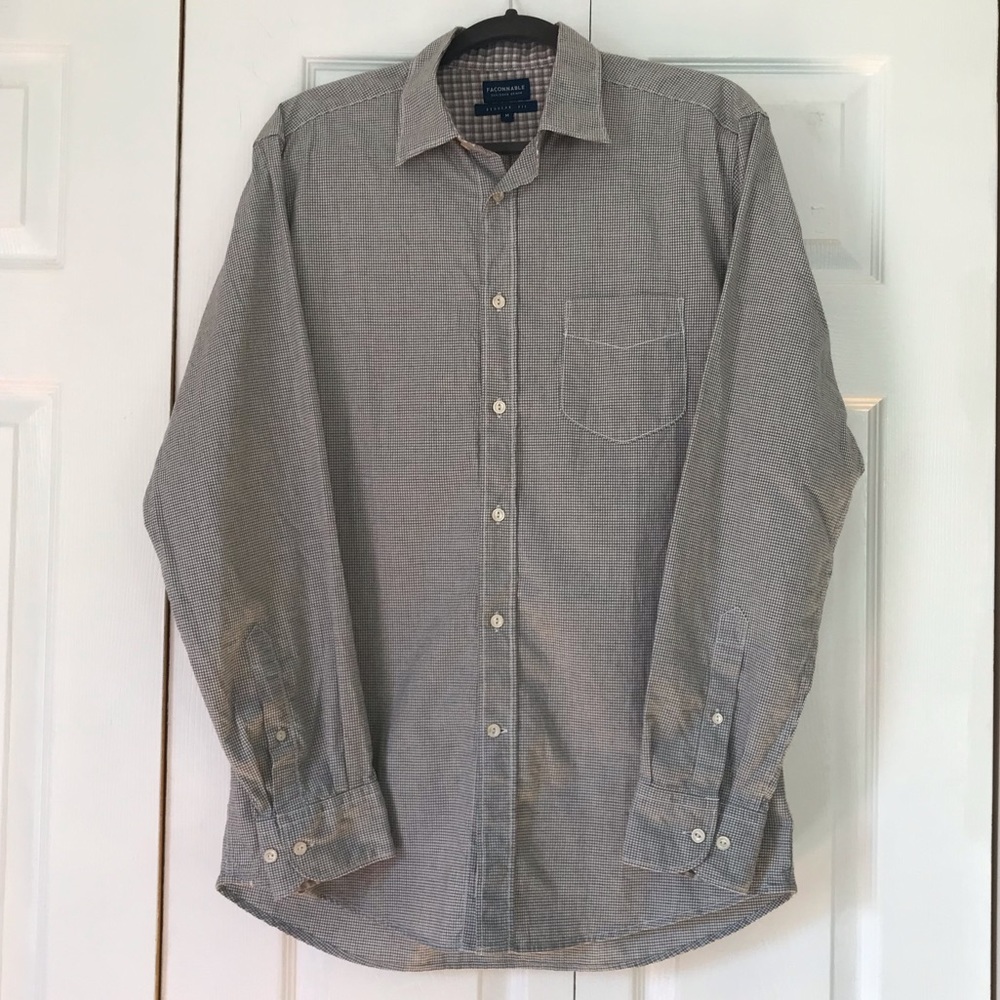 Light Grey Checkered Faonnable Button Down - image 1